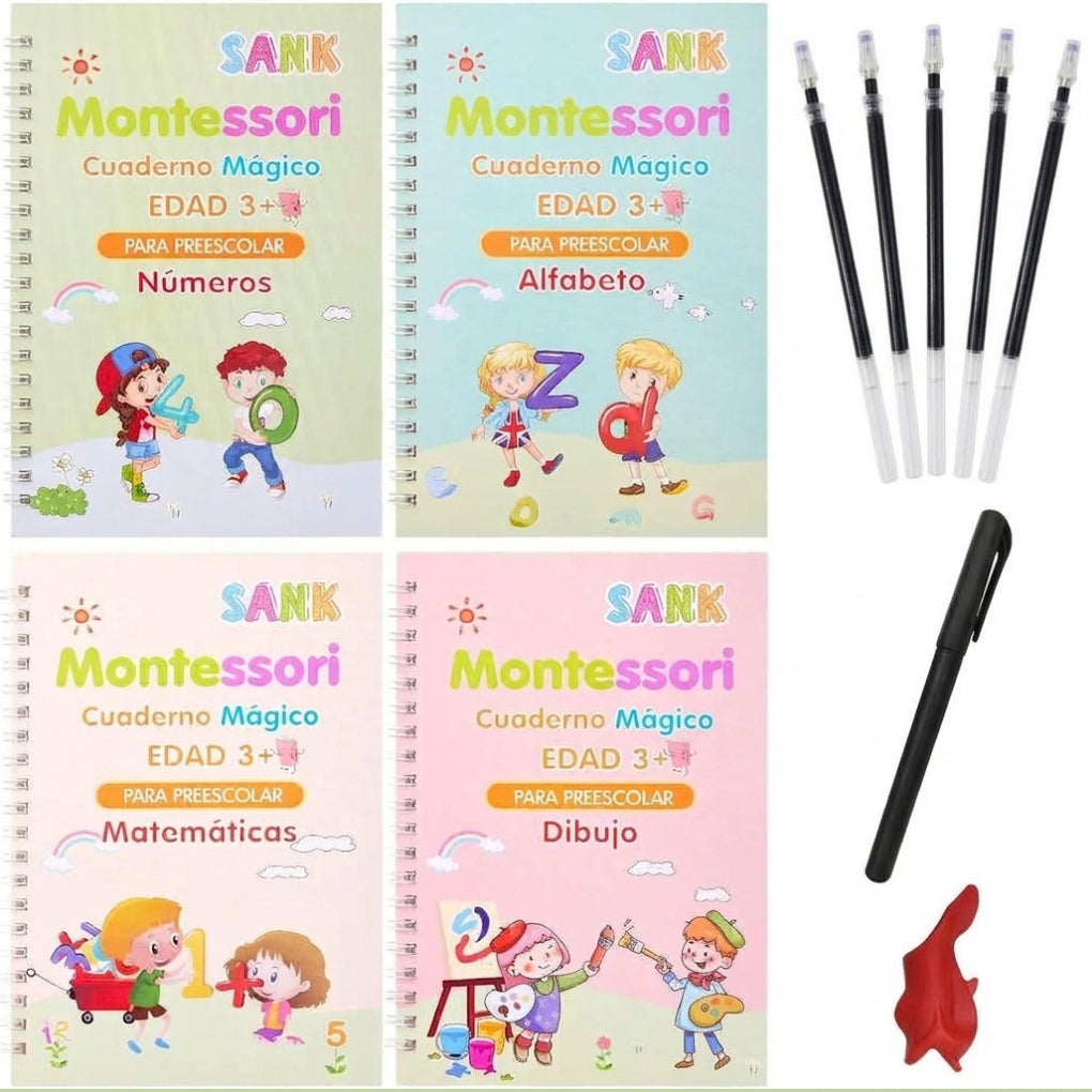 Kit de 4 Libros de Caligrafía Reutilizables con Tinta Mágica
