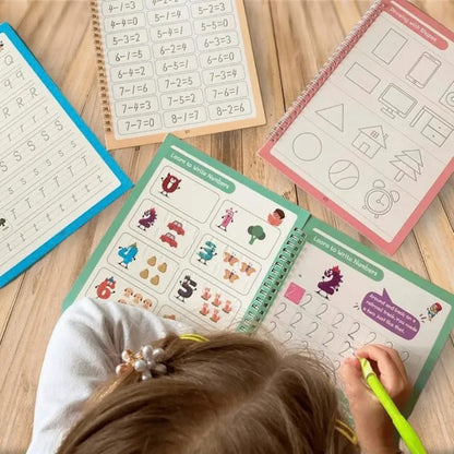 Kit de 4 Libros de Caligrafía Reutilizables con Tinta Mágica